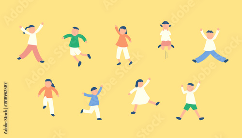 元気に体を動かす子供たちのイラストセット