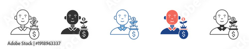 Financial growth icon symbolizing an individual's wealth accumulation journey through smart investment and diligent money management. Represents prosperity and future planning