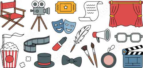 Actor Jobs Profession Doodle Hand Drawn Set Collection for Theater and Film