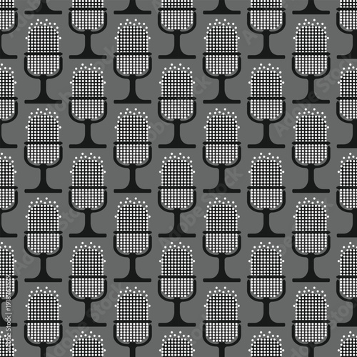Classic mic repeating pattern. Retro microphone seamless pattern with white dots for radio