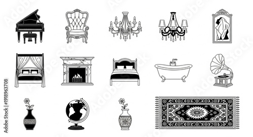 Collection of Vintage Furniture and Decor Icons.