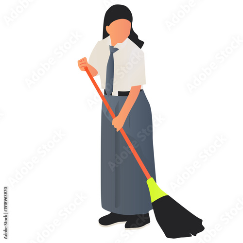 Student Sweeping Floor Illustration