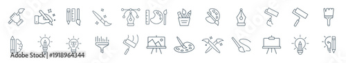 art icon creativity and paint icon set line art vector