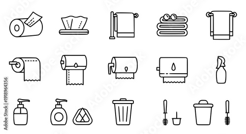 Household paper towel minimal flat line icon set