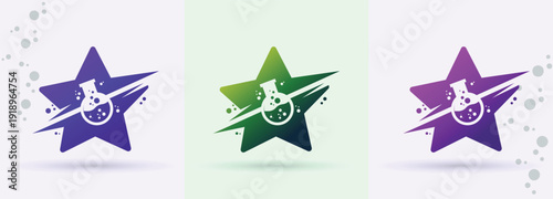   Star chemistry beaker swoosh logo premium favorite rating science laboratory biotech brand icon
