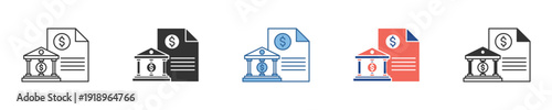 Financial Document and Banking Security Icon Set Illustrating Money Management, Loan Agreements, and Secure Transaction Concepts for Business and Finance
