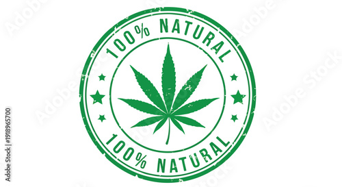 Green 100% Natural Cannabis Leaf Stamp Illustration