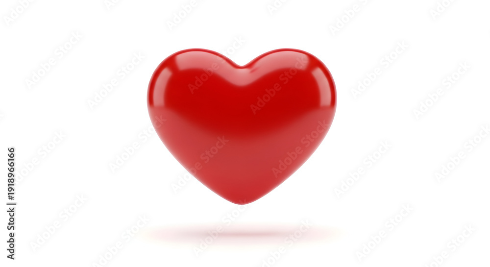 Fototapeta premium A shiny red heart on a white background with subtle shadow.