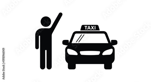 Black Man Hailing Taxi Cab Icon Vector