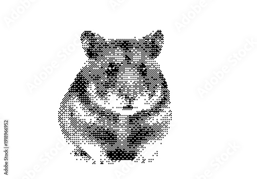 Symmetrical face with halftone effect in neon green dither