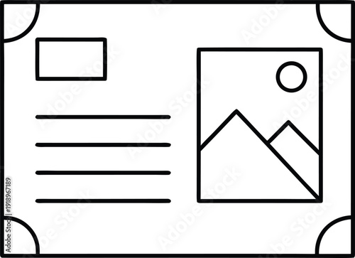 postcard line art vector illustration on transparent background