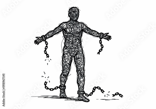 Breaking Free Illustration Depicting a Person Breaking Chains and Embracing Freedom and Liberation
