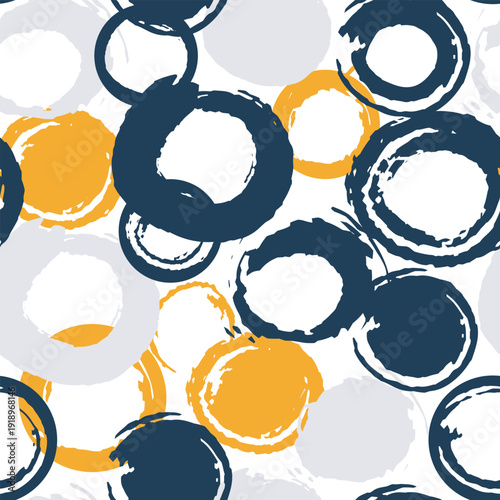 Vector seamless pattern with grunge colored overlapping dots and circles. Endless background in trendy colors. Best suited for wrapping paper, textiles,fabric, home decor.	