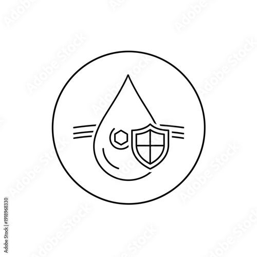 Water resistant and protection line icon for waterproof items or liquid safe