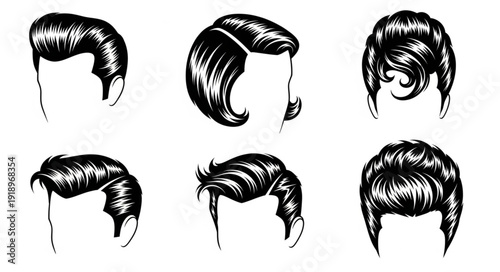 Collection of six vintage hairstyles for men illustration.