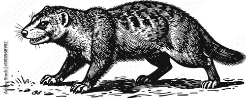 european polecat illustration wild mustelid mammal with elongated body and short legs