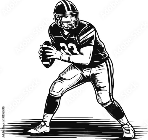 American football quarterback preparing to throw ball in game action illustration