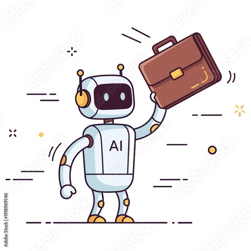 Ai robot with briefcase - cute futuristic business concept illustration