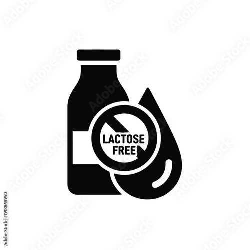 Lactose free milk bottle with drop icon. dairy product without lactose symbol