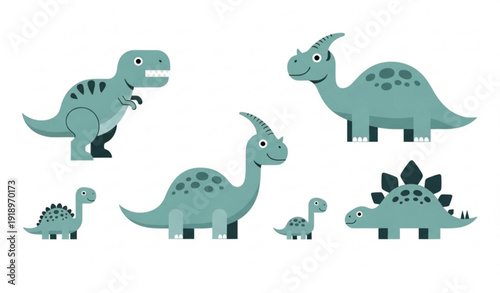 Minimal Cute Dinosaur Cartoon Vector Set Prehistoric Reptile Icons