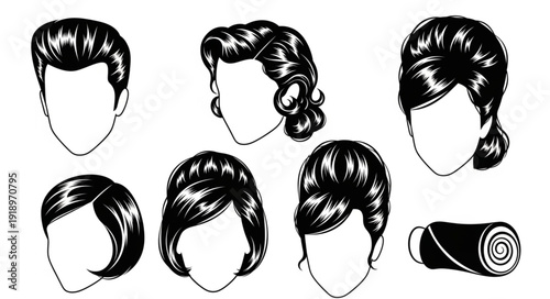 Collection of vintage hairstyles for men and women.