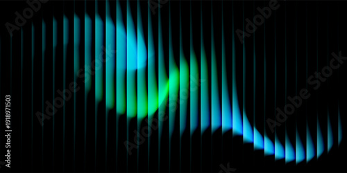 abstract modern in the form of a row of glowing vertical lines on a pitch black background. The light is blue