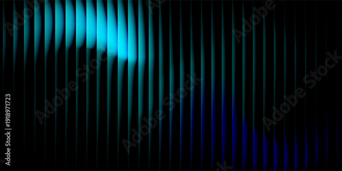 abstract in the form of a row of glowing vertical lines on a pitch black background. The light is blue