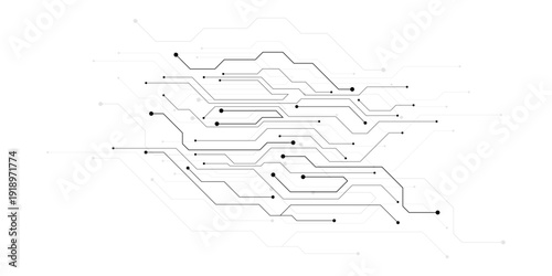 White circuit board background. Technology concept. Thin line wires and dots. AI chip innovation concept.
