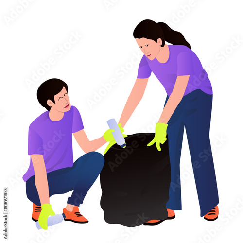 Volunteers Cleaning Up Illustration