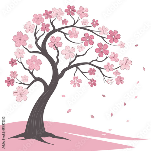 Pink Cherry Blossom Tree, Springtime Beauty Falling Petals