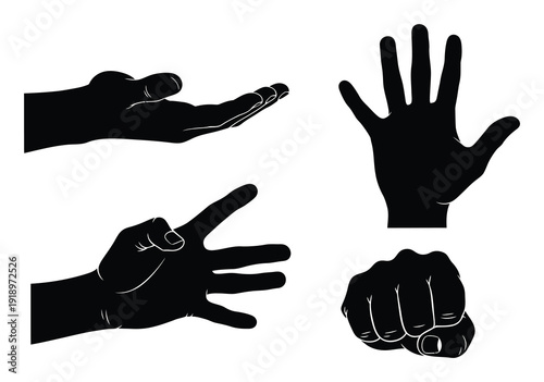 Collection of Black Silhouette Hands in Various Poses