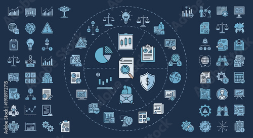 Digital technology network circular interface icon layout
