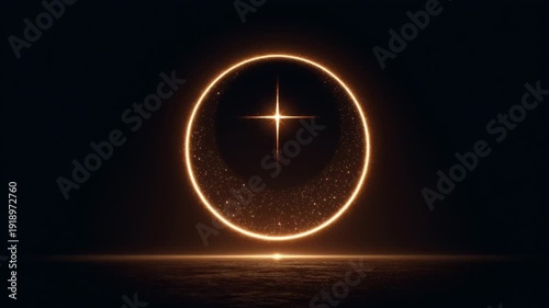 Glowing Gold Circle with Star Cross. Spiritual Symbol, Divine Light, Sacred Geometry.
