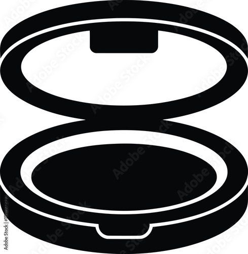 cosmetic compact powder silhouette isolated on white background, makeup face foundation icon, beauty product container for salon fashion projects.