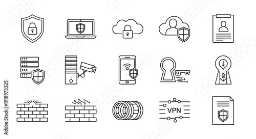 Network Security and Cloud Protection Line Icons