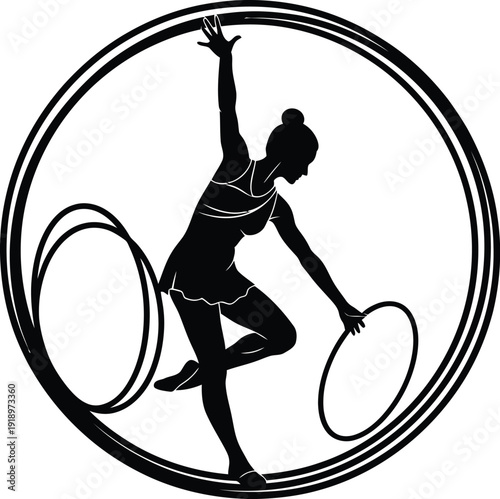Rhythmic Gymnast With Hoop Silhouette Vector Illustration