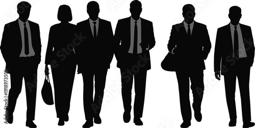 Business silhouettes, professional walking, corporate teamwork, office collaboration, workplace diversity, 