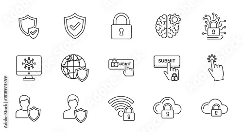 Cyber Security and Data Protection Line Icon Set