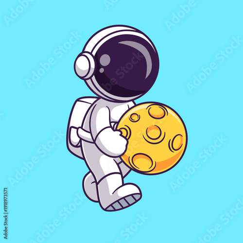 Cute Astronaut Bring Moon Cartoon 