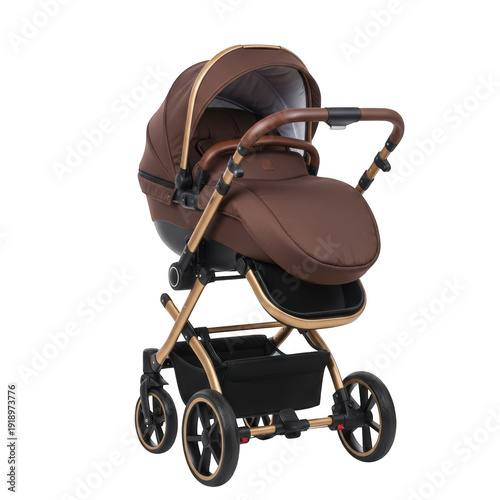 Wallpaper Mural Luxury Brown Leather Baby Stroller with Gold Accents isolated on a transparent background Torontodigital.ca