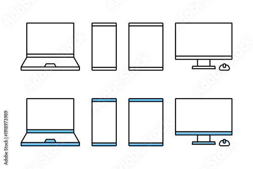 スマホやパソコンなどの様々な情報端末のアイコンセット