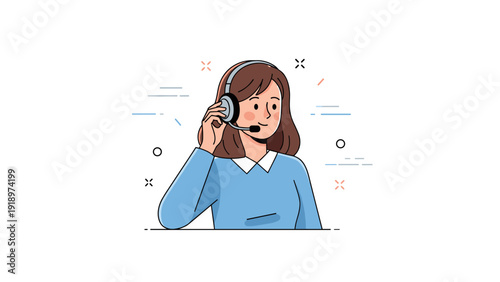 Female customer service representative with headset cartoon illustration