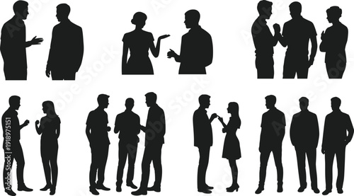 Human silhouettes, social interaction, professional networking, casual conversation, workplace 
