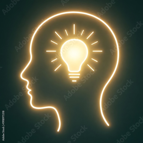 mental health awareness concept, outline head   light glow