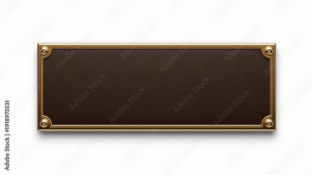 Fototapeta premium Elegant Leather Nameplate with Polished Gold Frame and Decorative Bolts (Transparent PNG)