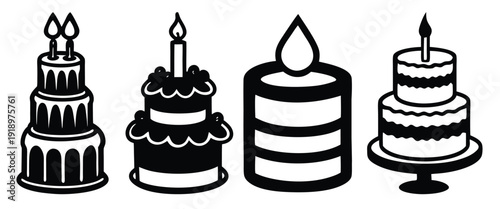 collection of birthday cake icons set