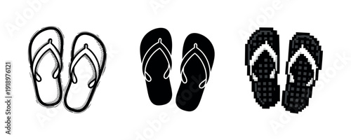 Illustration of three flip-flop styles: sketch, solid, pixel