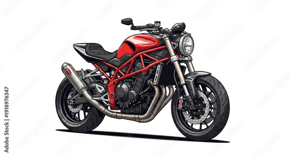 Fototapeta premium Red Motorcycle Isolated on White Background.