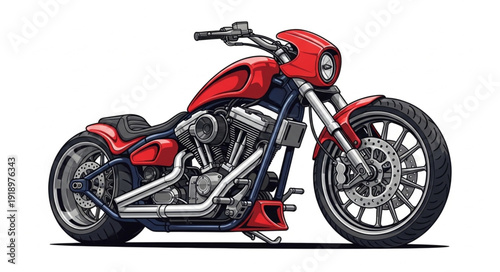 Red Motorcycle Illustration Side View.