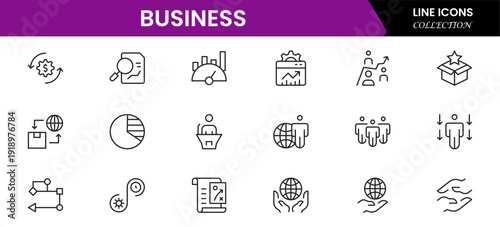 Business and Finance web icons in line style. Money, bank, contact, infographic. Icon collection. Vector illustration.